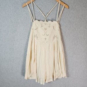 Free People S Ivory Crochet Lace Romper Shorts Jumpsuit Bali Sunshine Pockets